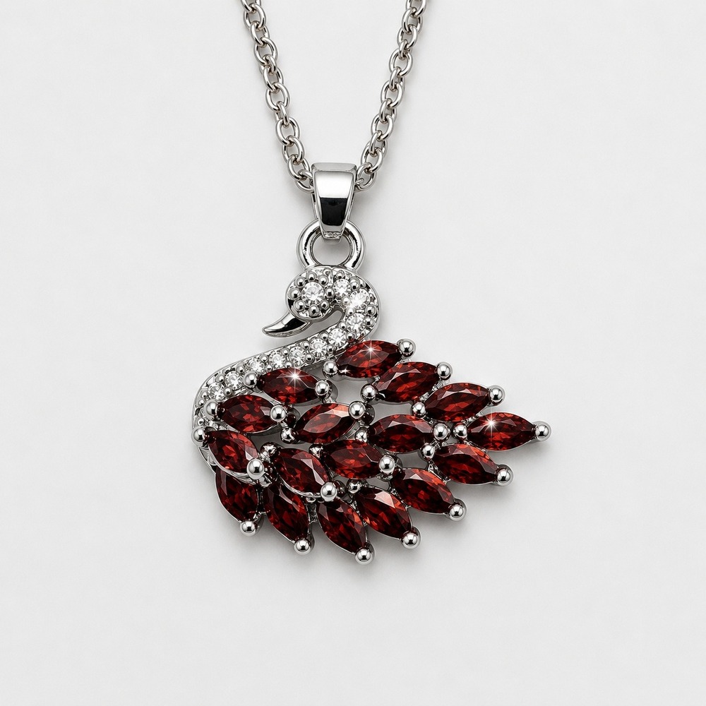 Red Crystal Swan Necklace Sterling Silver Overlay Made with Swarovski Crystals